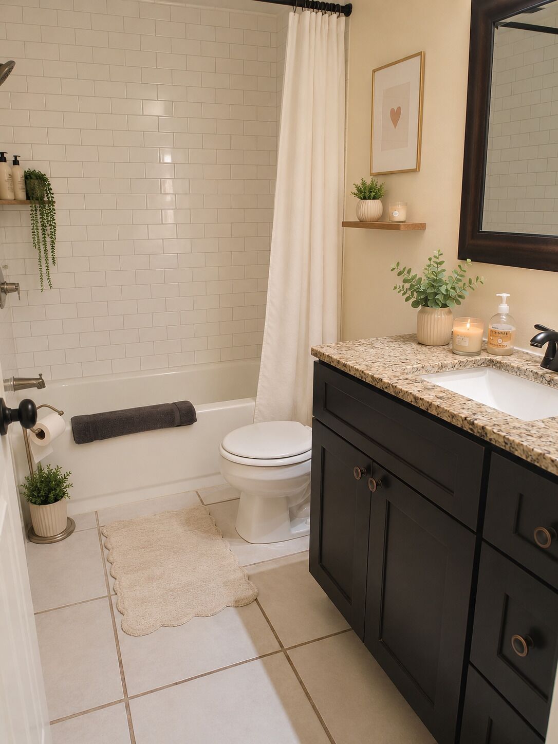 Combined shower/tub, bidet, towels, soap
