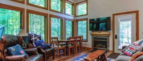 TV connectée, cheminée, lecteur de DVD