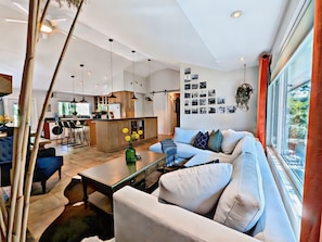 Smart-TV, Kamin, Videospiele, Bücher