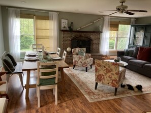 TV, fireplace