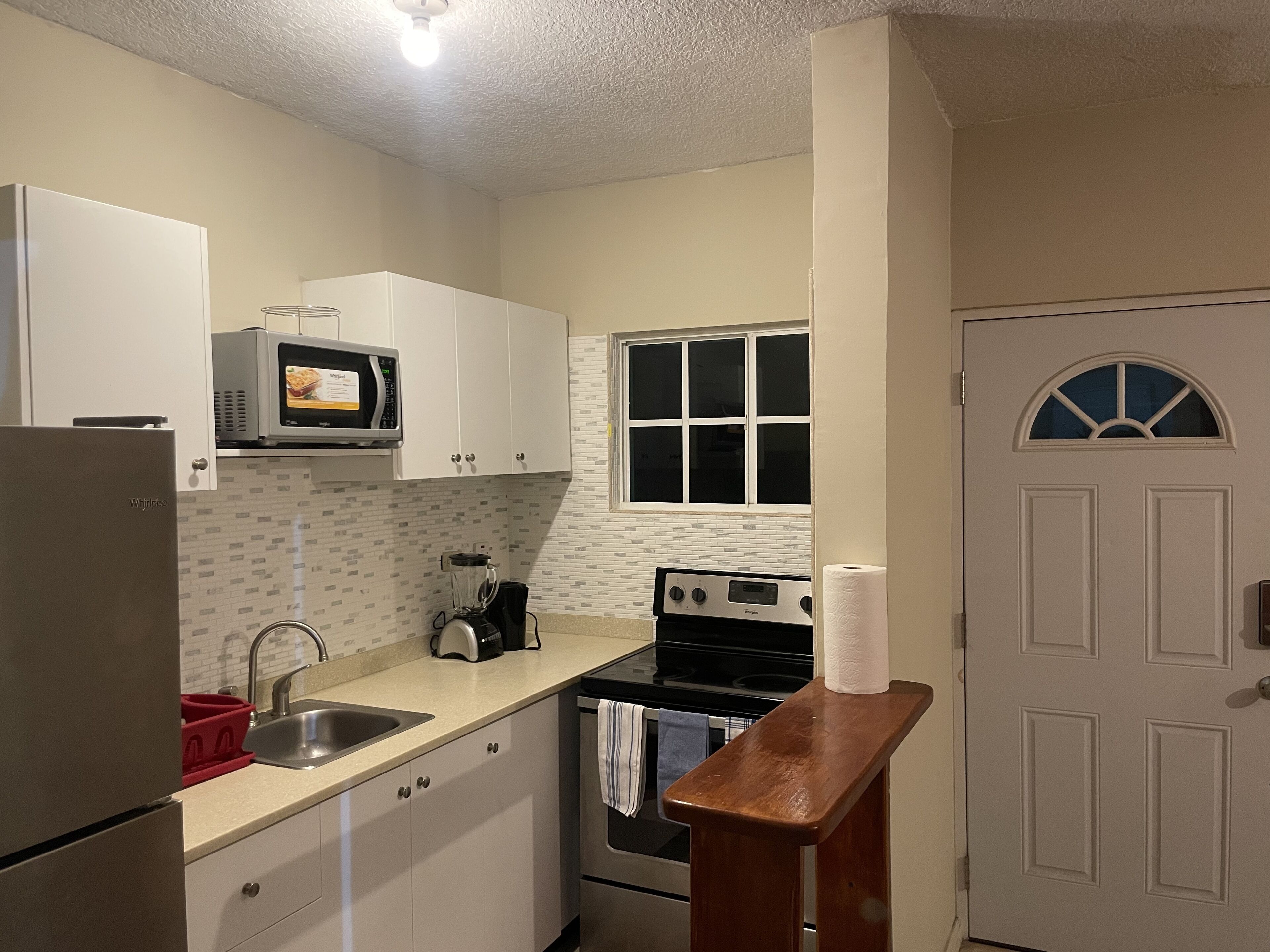 Fridge, microwave, oven, electric kettle