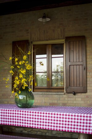 Outdoor dining - Typical Tuscan Cottage with swimming pool and park, five minutes from San Galgano (Monticiano)