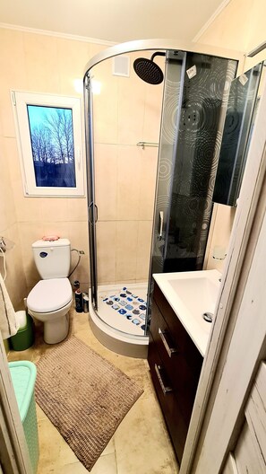 Dusche, Handtücher, Seife, Toilettenpapier