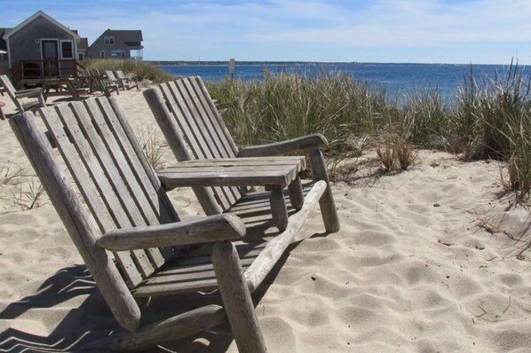 On the beach, sun loungers - Cozy Beach-Front Cottage ON the Sand (North Truro)