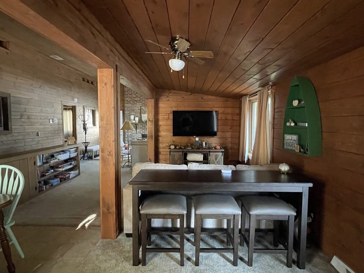 Smart TV, chimenea y libros 