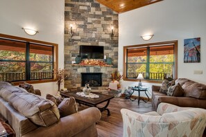 TV, fireplace