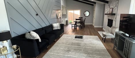 Smart TV, fireplace, foosball, table tennis