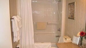 A bathroom with a shower, toilet, and sink. - 2BR/BA Silver Creek, Ski-in/out, Indoor/Outdoor Pool & Hot Tub (Snowshoe)