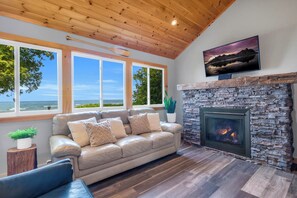 智能電視、壁爐、DVD 播放機