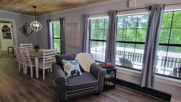 Smart TV, DVD player, books, video library