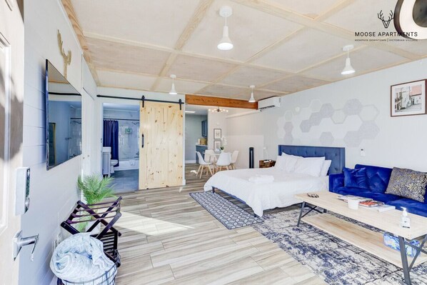 1 bedroom, desk, iron/ironing board, travel crib