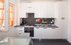 Fridge, microwave, stovetop, cookware/dishes/utensils
