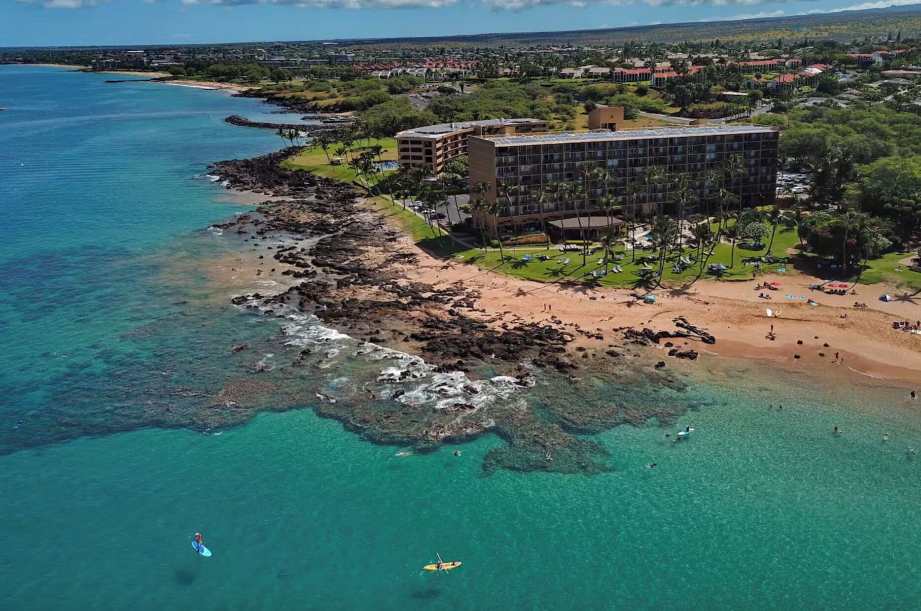 On the beach, sun loungers, beach towels