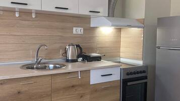 Fridge, oven, coffee/tea maker, electric kettle