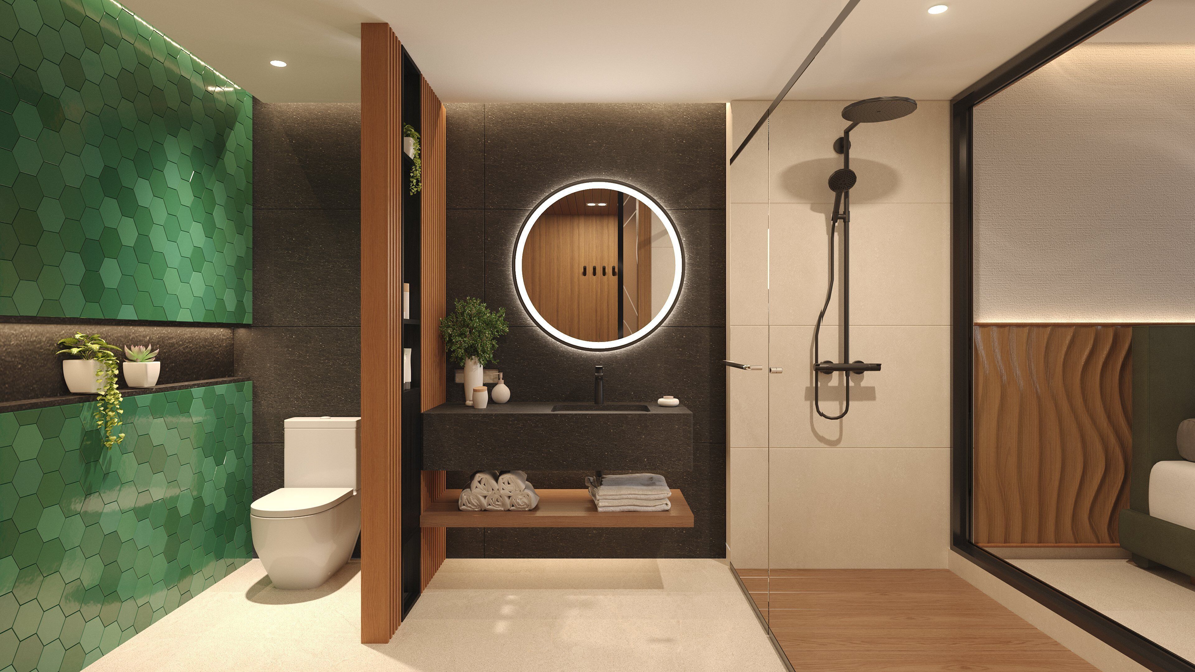 Chuveiro, chuveiro com efeito de chuva, produtos de toalete de grife 