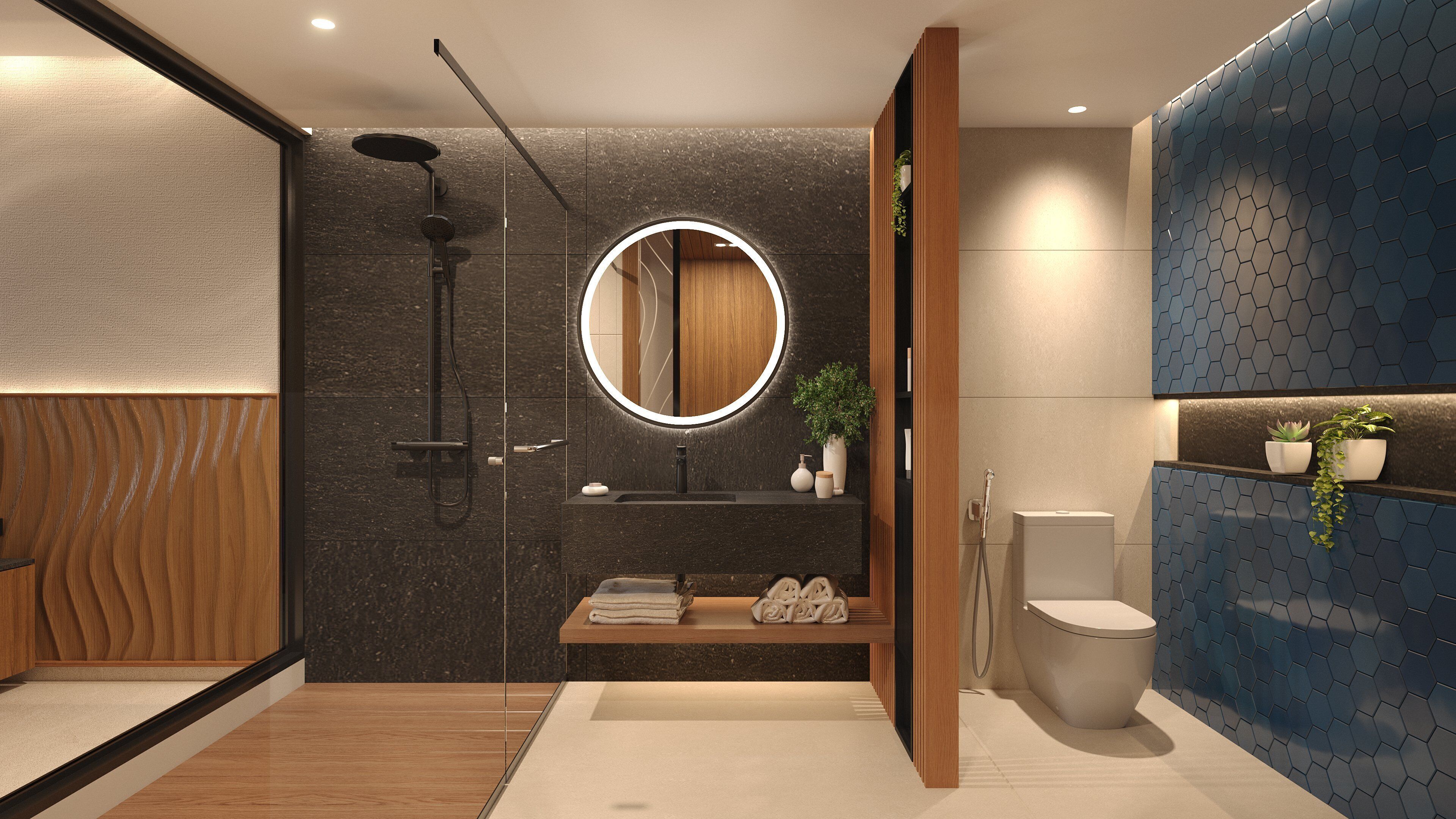 Chuveiro, chuveiro com efeito de chuva, produtos de toalete de grife 