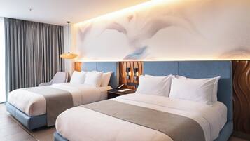 Sengetøy i egyptisk bomull, sengetøy av topp kvalitet og minibar