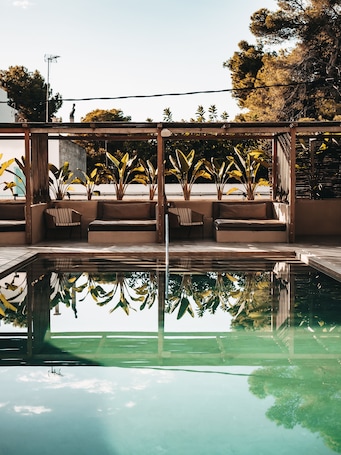 Indoor pool, outdoor pool, sun loungers