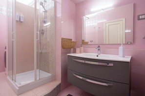 Shower, hair dryer, bidet, towels