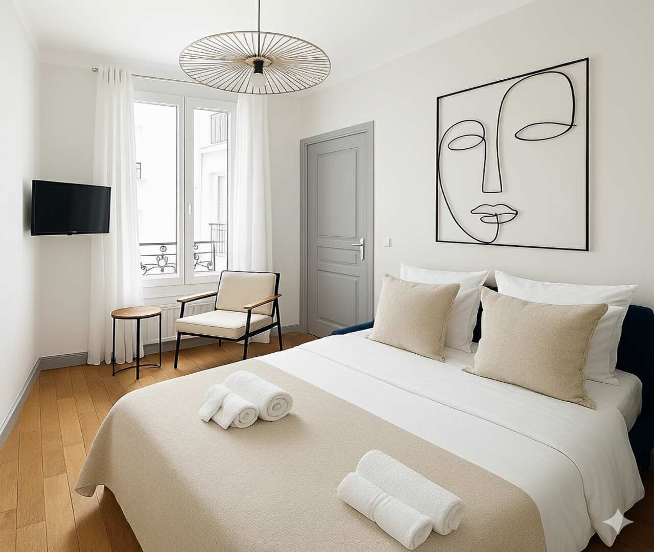 1 chambre, fer et planche à repasser, lit parapluie, draps fournis