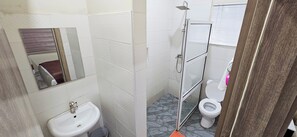Shower, towels, toilet paper
