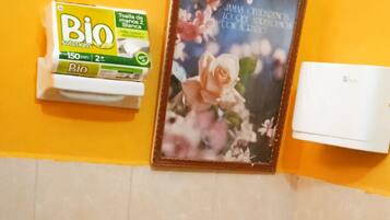 Douche, savon, shampoing, papier toilette