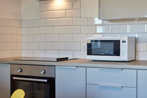 Fridge, microwave, oven, electric kettle