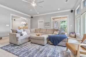 Smart TV, fireplace, video games, stereo