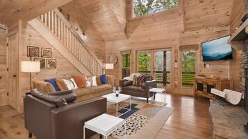 Smart TV, fireplace, video games, foosball