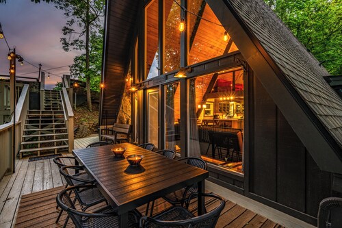 A-Frame with a Mountain View! Clubhouse Pool, Onsite Hot Tub, & Dog Friendly!