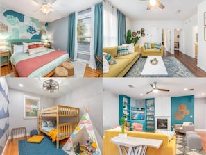 5 bedrooms, desk, iron/ironing board, travel crib