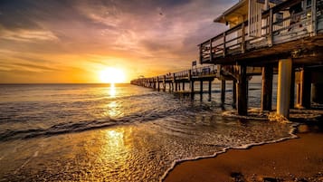 Plage à proximité, chaises longues, serviettes de plage