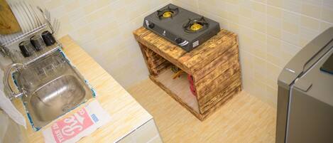 Fridge, microwave, electric kettle