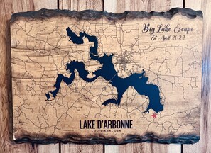 A map of Lake D'Arbonne, Louisiana, USA, with a date 'Big Lake Escape' and 'Est April 2022' marked on it.