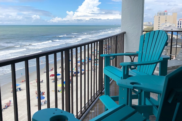 Two bar top deck chairs and table just added!