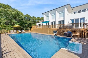 Outdoor pool, a heated pool - Private 2.1 acre gated home with heated pool and tennis & pickleball court (Southampton)