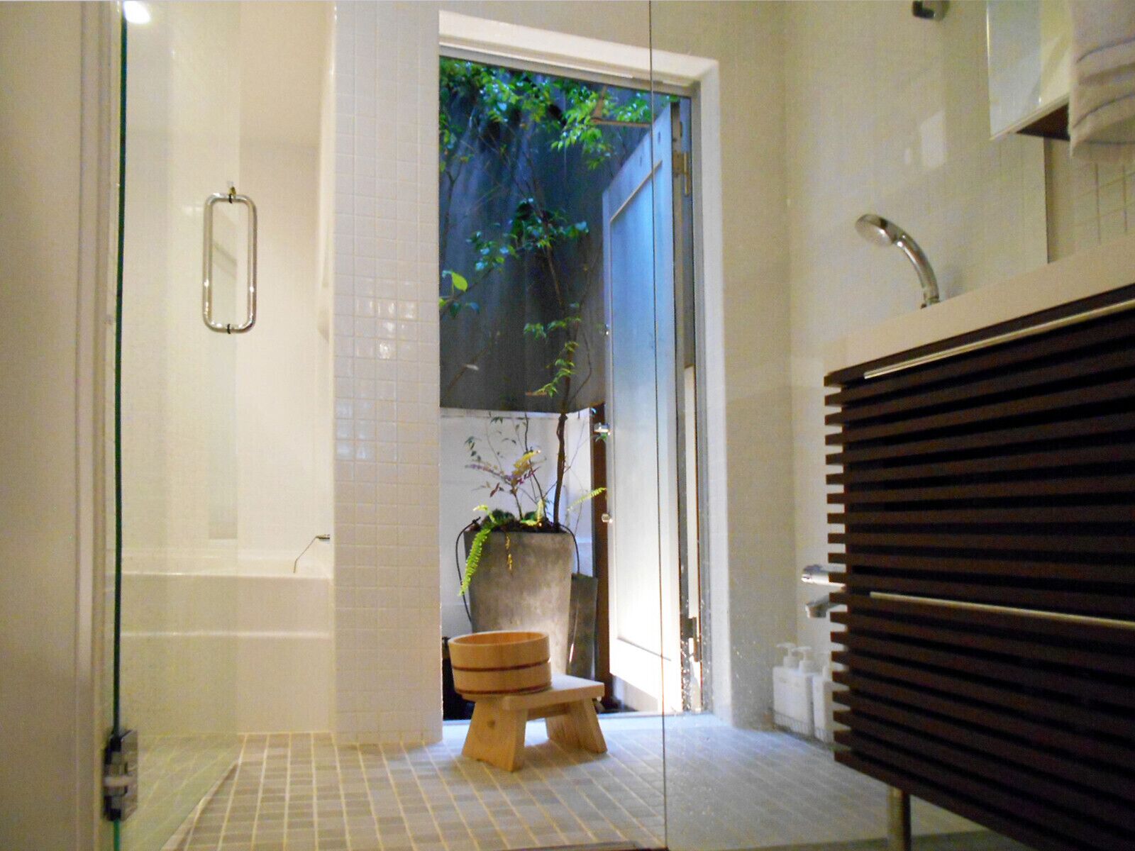Bathtub, towels, soap, shampoo