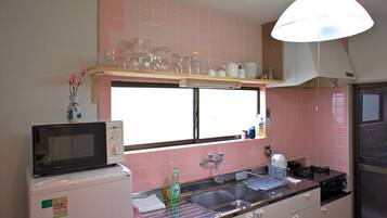 Fridge, microwave, coffee/tea maker, electric kettle