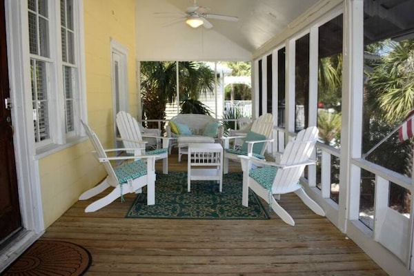 seating area on screened porch