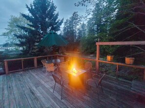 Outdoor dining - Waterfront cottage with tidelands, creek and waterfall! (Eastsound)