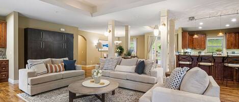 Smart TV, fireplace, table football