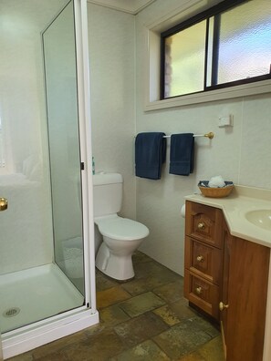 Bathtub, hair dryer, towels, soap