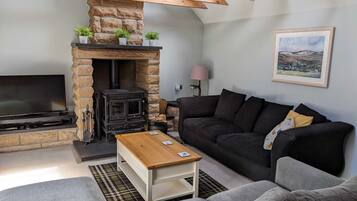 Smart TV, DVD player, books, music library