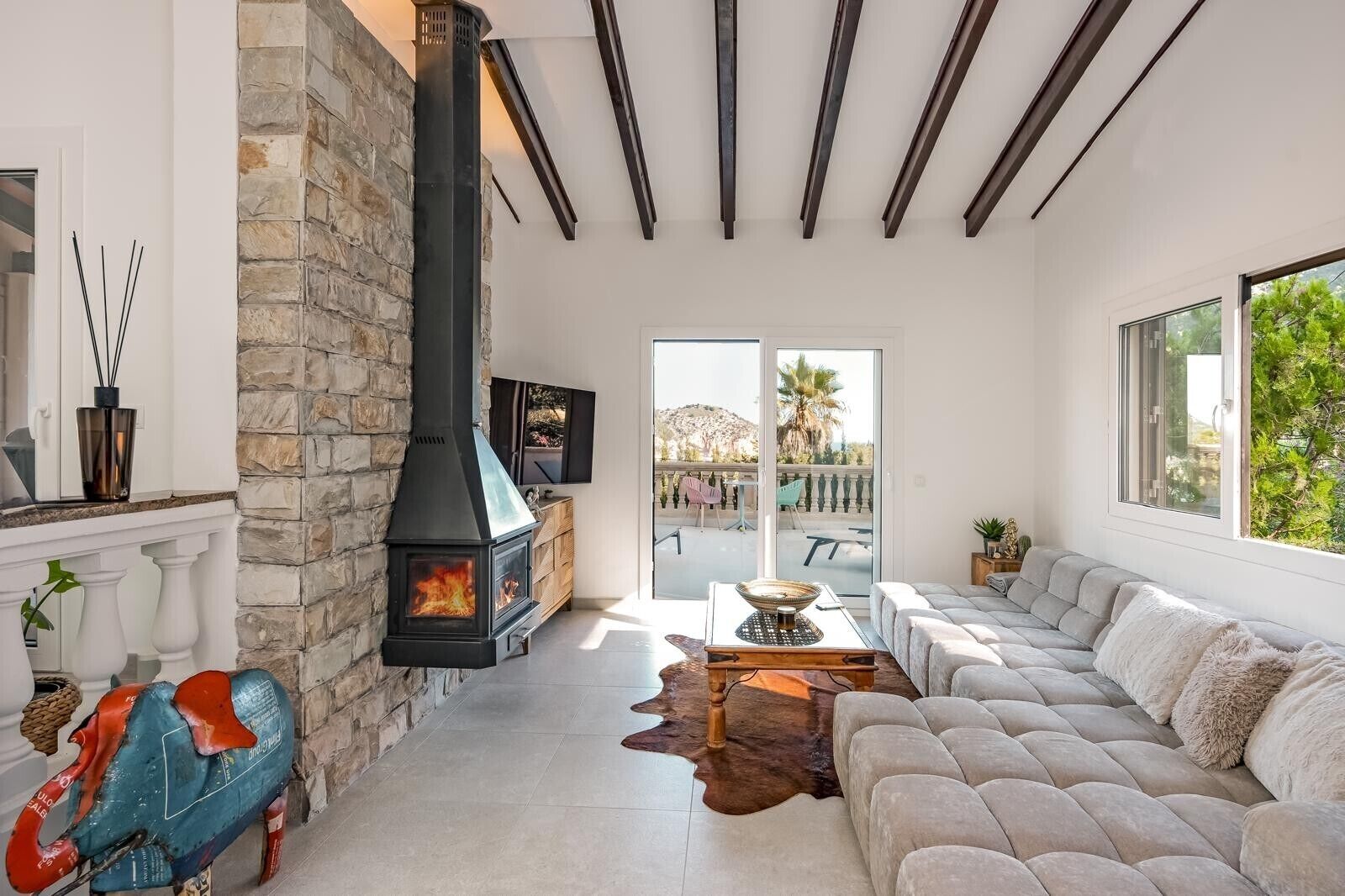 TV, fireplace