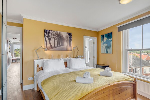1 bedroom, desk, iron/ironing board, travel cot