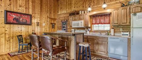 Fridge, microwave, dishwasher, coffee/tea maker