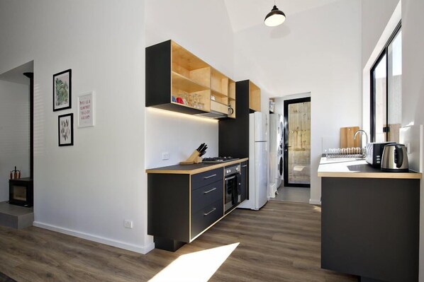 Microwave, oven, coffee/tea maker, high chair