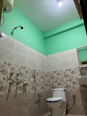 Shower, jetted tub, bidet, soap