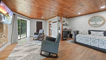 Smart TV, fireplace, video games, books