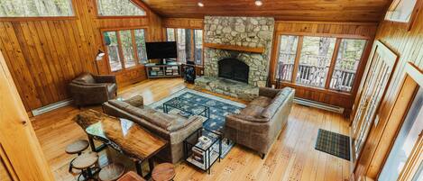 Smart TV, fireplace, video games, table football